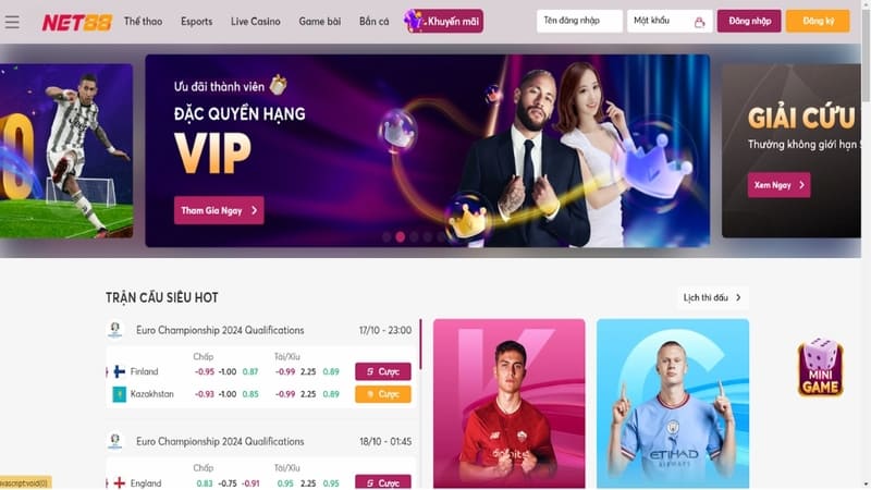 Giao diện Casino NET88 chính thức