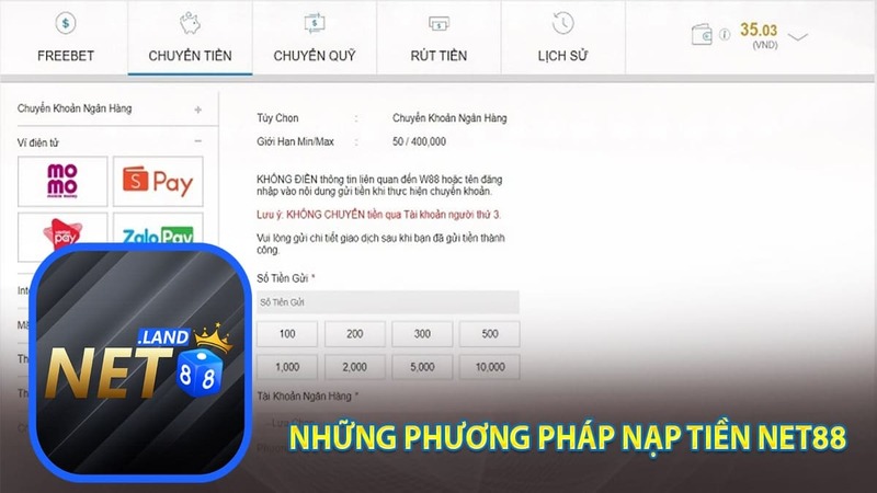 Các phương thức nạp tiền net88 phổ biến