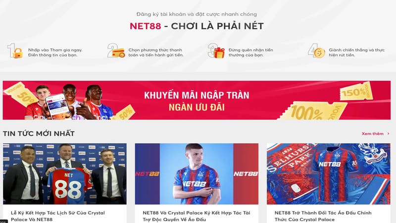 Giao diện chính thức của nhà cái Net88